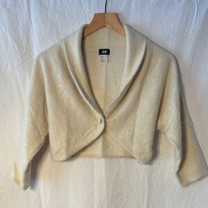 H&M vintage angora gold thread shrug cropped cardigan M cream bridal